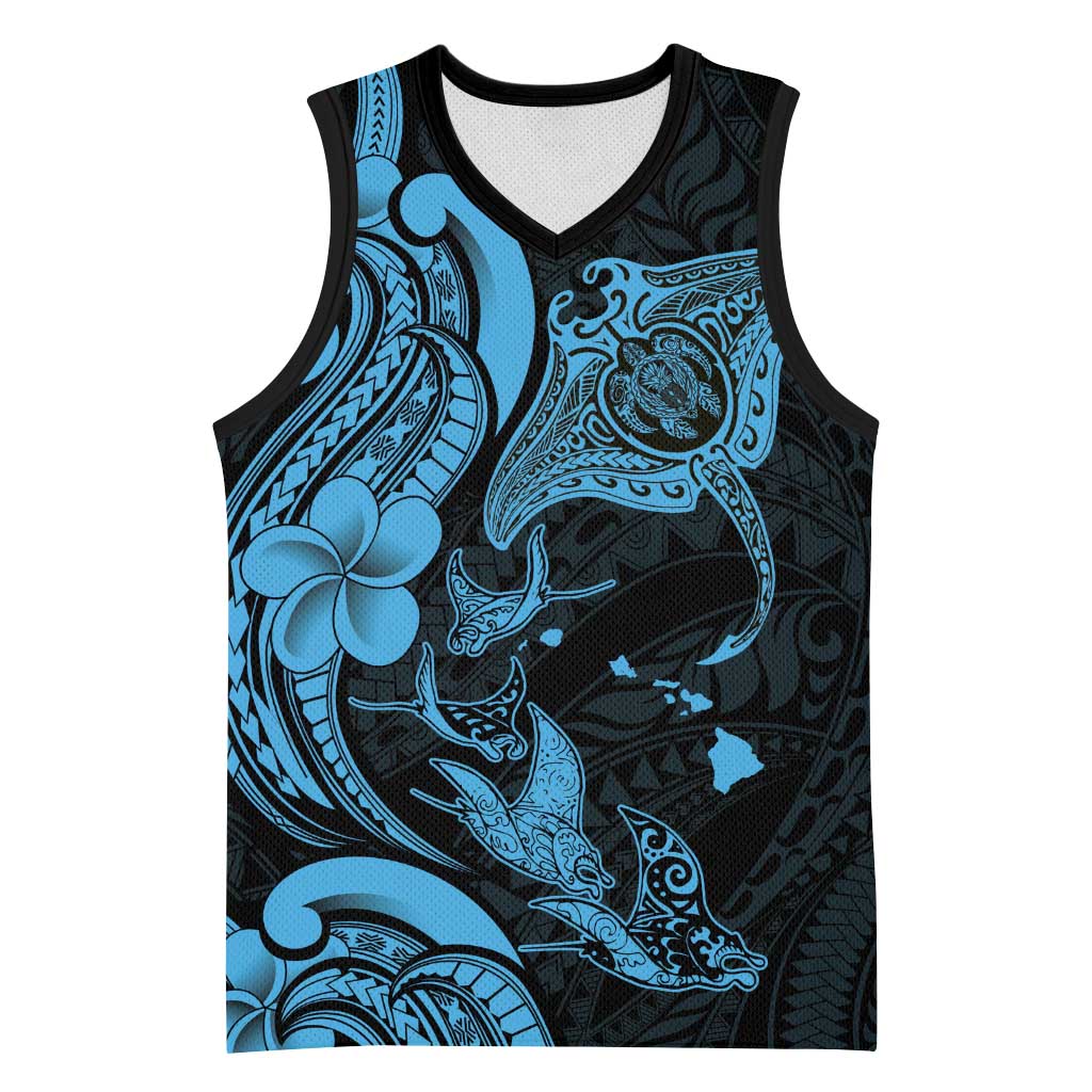 Hawaiian Manta Rays Basketball Jersey Tribal Hibiscus Polynesian Tattoos Blue Color LT03 Unisex Blue - Polynesian Pride