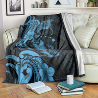 Hawaiian Manta Rays Blanket Tribal Hibiscus Polynesian Tattoos Blue Color - Polynesian Pride