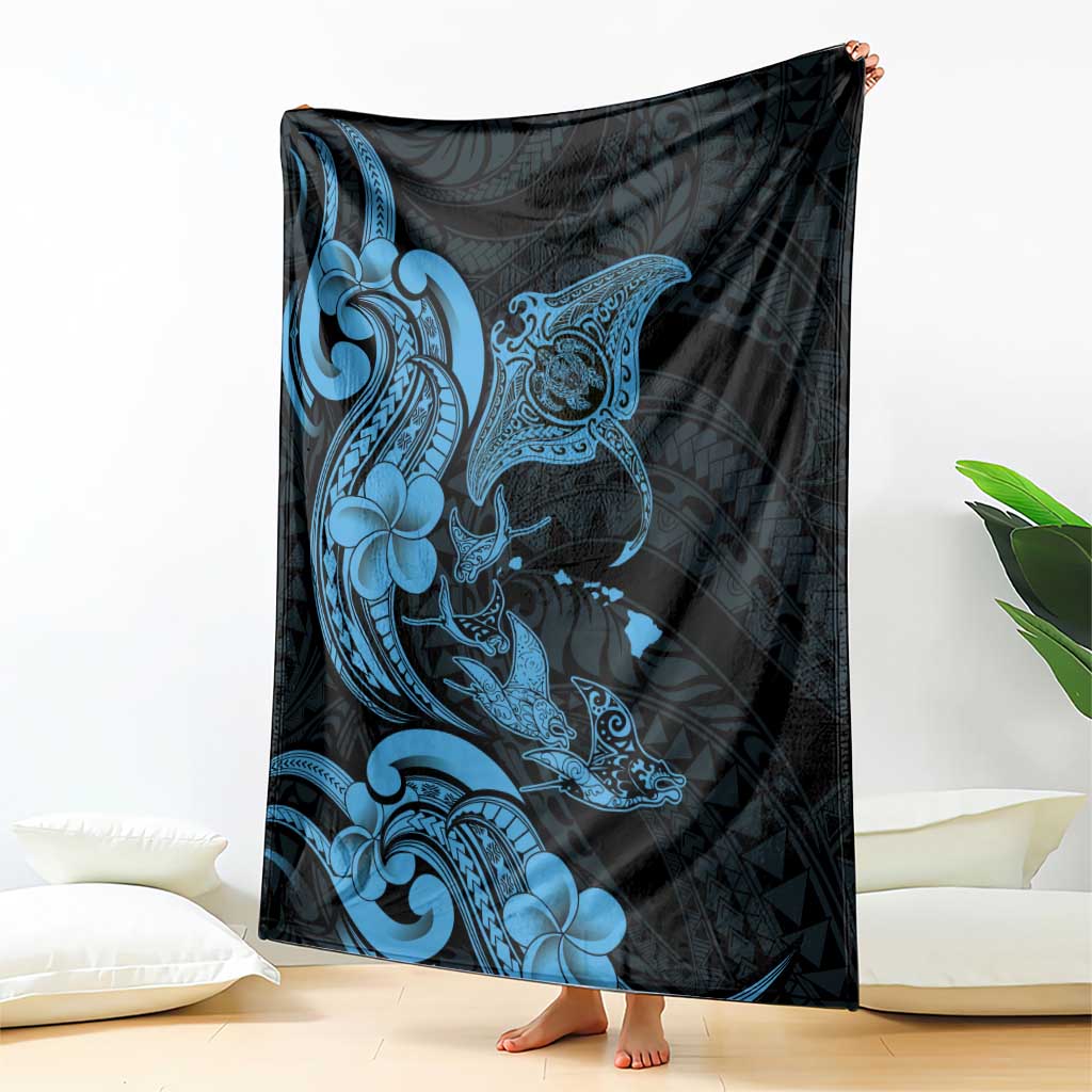 Hawaiian Manta Rays Blanket Tribal Hibiscus Polynesian Tattoos Blue Color - Polynesian Pride