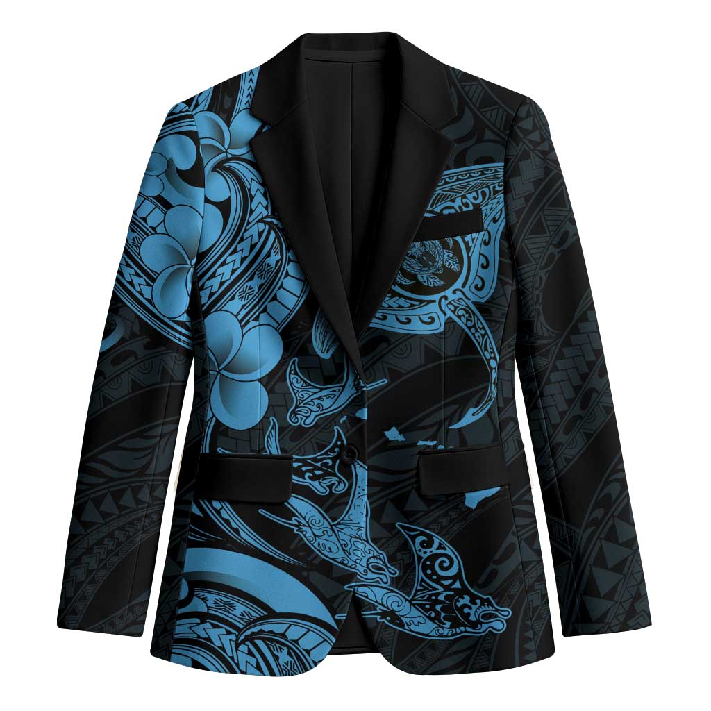Hawaiian Manta Rays Blazer Tribal Hibiscus Polynesian Tattoos Blue Color - Polynesian Pride