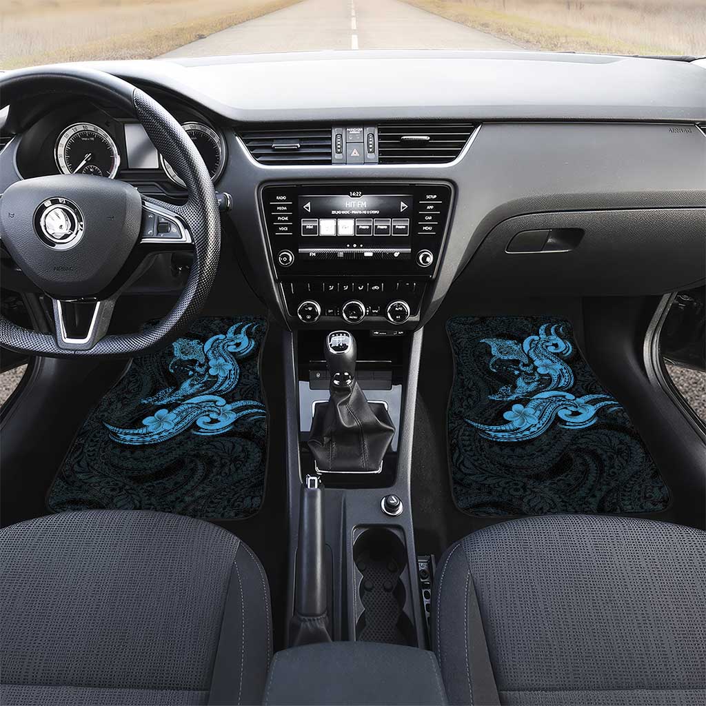 Hawaiian Manta Rays Car Mats Tribal Hibiscus Polynesian Tattoos Blue Color - Polynesian Pride