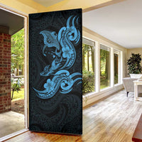 Hawaiian Manta Rays Door Cover Tribal Hibiscus Polynesian Tattoos Blue Color - Polynesian Pride