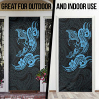 Hawaiian Manta Rays Door Cover Tribal Hibiscus Polynesian Tattoos Blue Color - Polynesian Pride