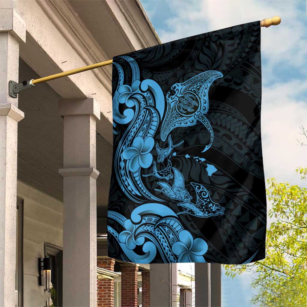Hawaiian Manta Rays Garden Flag Tribal Hibiscus Polynesian Tattoos Blue Color LT03 House Flag Blue - Polynesian Pride
