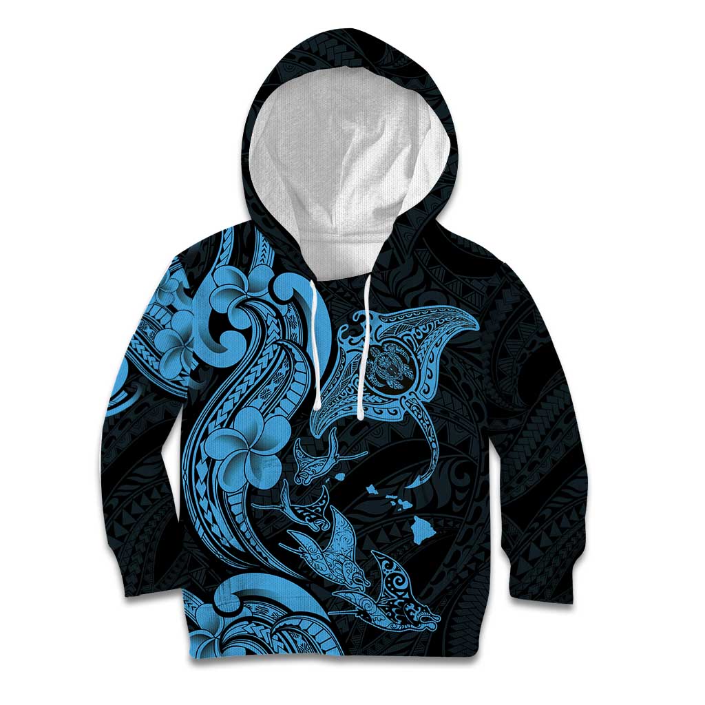 Hawaiian Manta Rays Kid Hoodie Tribal Hibiscus Polynesian Tattoos Blue Color LT03 Hoodie Blue - Polynesian Pride