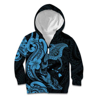 Hawaiian Manta Rays Kid Hoodie Tribal Hibiscus Polynesian Tattoos Blue Color - Polynesian Pride