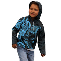 Hawaiian Manta Rays Kid Hoodie Tribal Hibiscus Polynesian Tattoos Blue Color - Polynesian Pride
