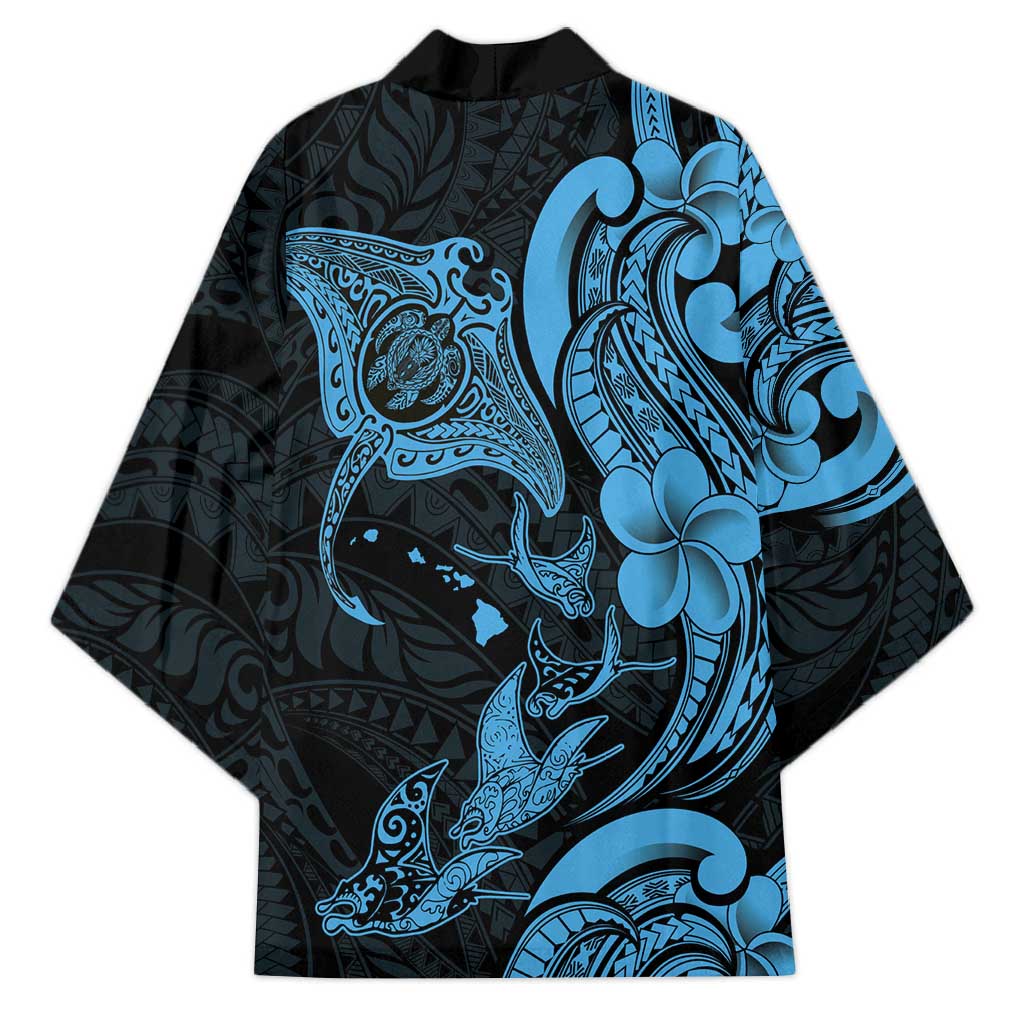 Hawaiian Manta Rays Kimono Tribal Hibiscus Polynesian Tattoos Blue Color - Polynesian Pride