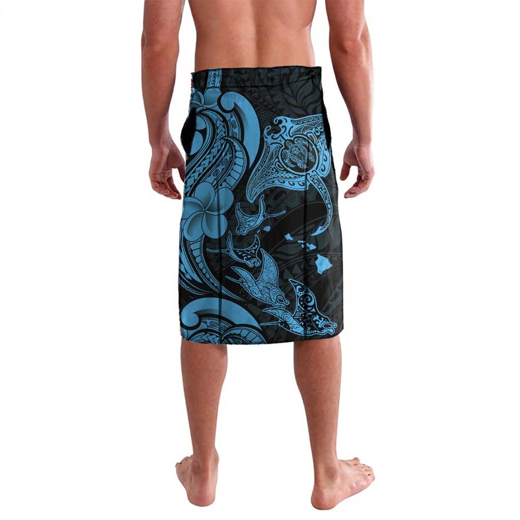 Hawaiian Manta Rays Lavalava Tribal Hibiscus Polynesian Tattoos Blue Color - Polynesian Pride