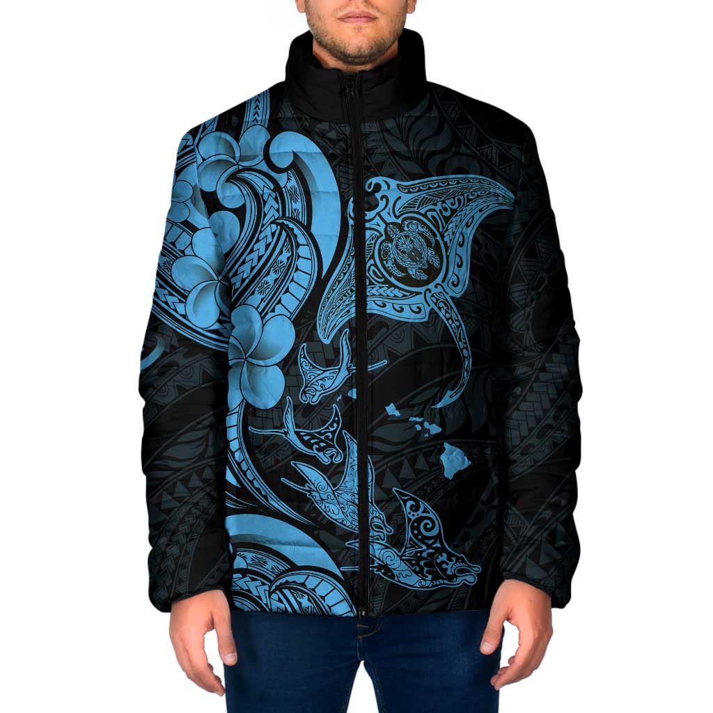 Hawaiian Manta Rays Padded Jacket Tribal Hibiscus Polynesian Tattoos Blue Color LT03 Men Blue - Polynesian Pride