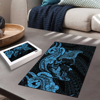 Hawaiian Manta Rays Puzzle Tribal Hibiscus Polynesian Tattoos Blue Color - Polynesian Pride