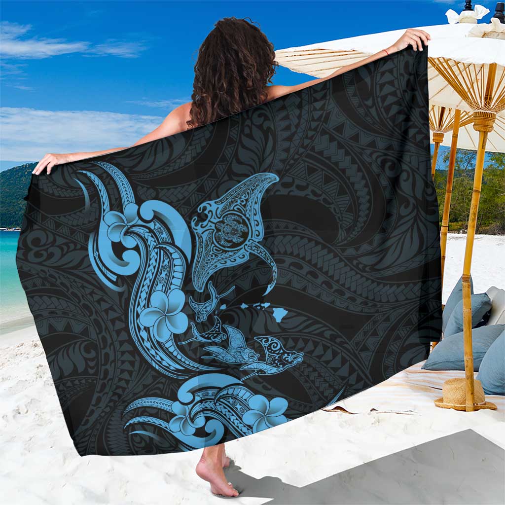Hawaiian Manta Rays Sarong Tribal Hibiscus Polynesian Tattoos Blue Color - Polynesian Pride