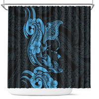 Hawaiian Manta Rays Shower Curtain Tribal Hibiscus Polynesian Tattoos Blue Color - Polynesian Pride