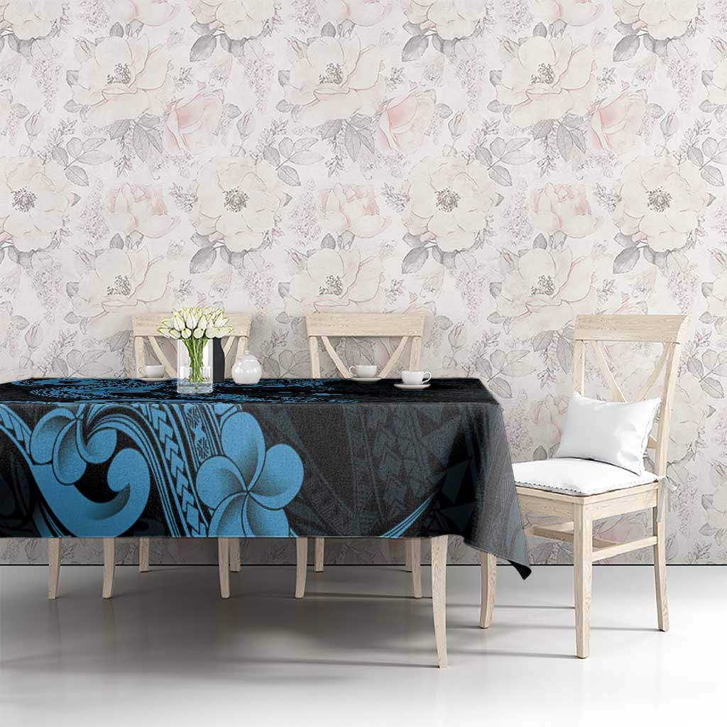 Hawaiian Manta Rays Tablecloth Tribal Hibiscus Polynesian Tattoos Blue Color - Polynesian Pride