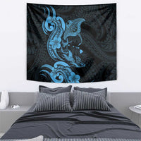 Hawaiian Manta Rays Tapestry Tribal Hibiscus Polynesian Tattoos Blue Color - Polynesian Pride