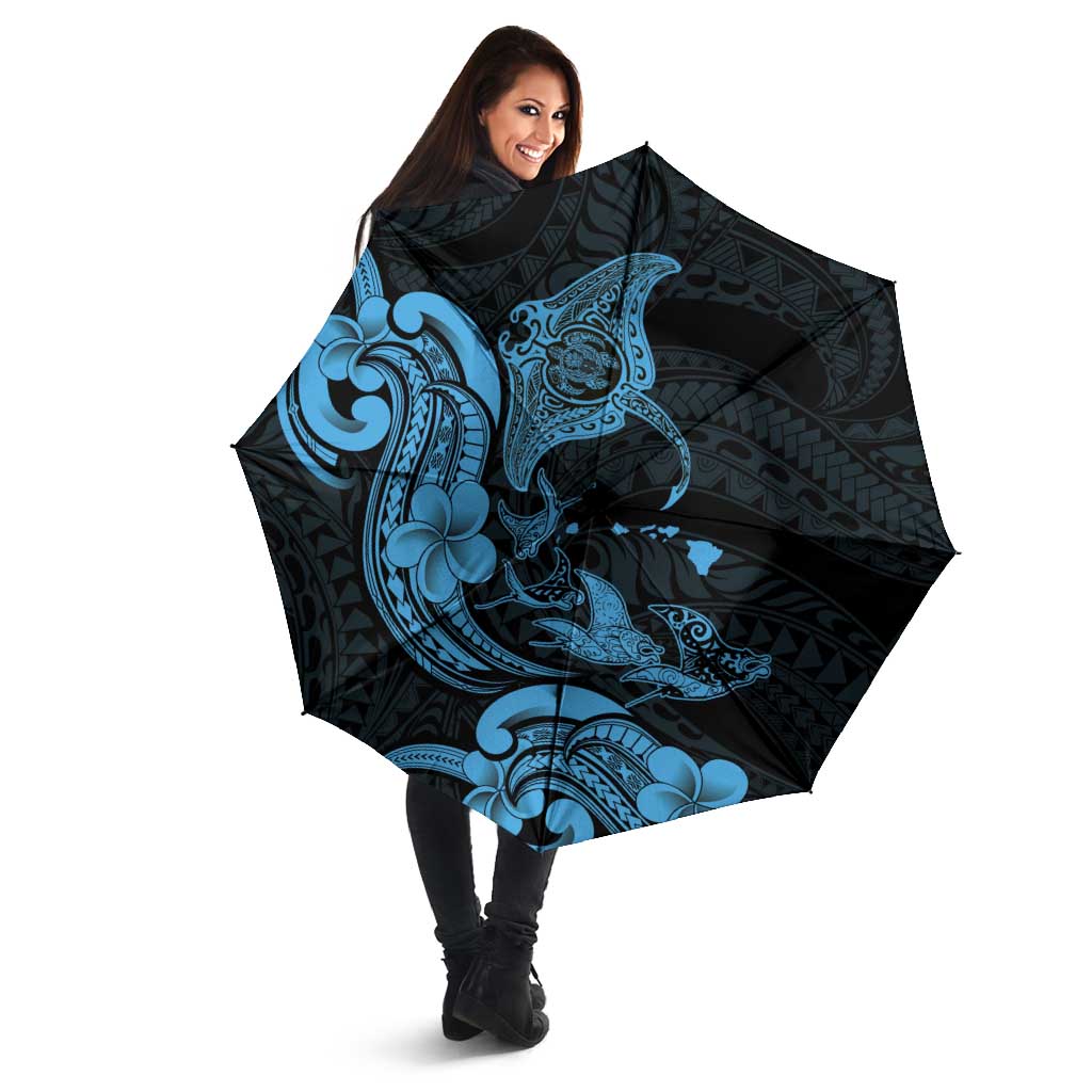 Hawaiian Manta Rays Umbrella Tribal Hibiscus Polynesian Tattoos Blue Color - Polynesian Pride
