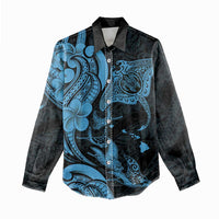 Hawaiian Manta Rays Women Casual Shirt Tribal Hibiscus Polynesian Tattoos Blue Color - Polynesian Pride