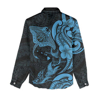 Hawaiian Manta Rays Women Casual Shirt Tribal Hibiscus Polynesian Tattoos Blue Color - Polynesian Pride