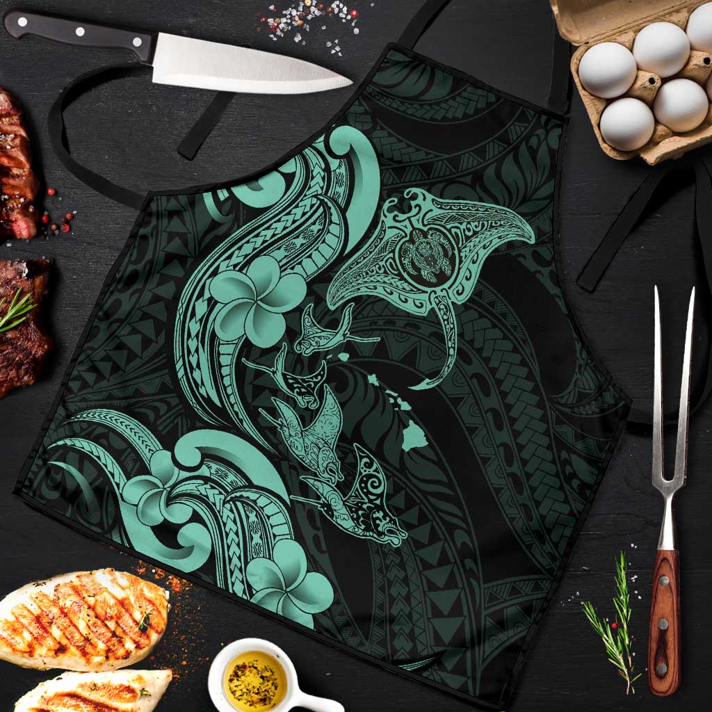 Hawaiian Manta Rays Apron Tribal Hibiscus Polynesian Tattoos Turquoise Color - Polynesian Pride