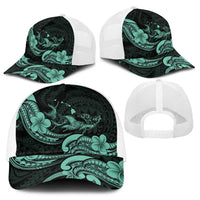 Hawaiian Manta Rays Baseball Net Cap Tribal Hibiscus Polynesian Tattoos Turquoise Color - Polynesian Pride