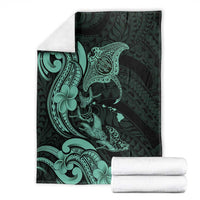 Hawaiian Manta Rays Blanket Tribal Hibiscus Polynesian Tattoos Turquoise Color - Polynesian Pride