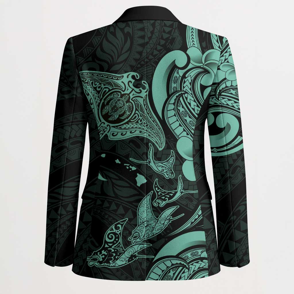 Hawaiian Manta Rays Blazer Tribal Hibiscus Polynesian Tattoos Turquoise Color - Polynesian Pride