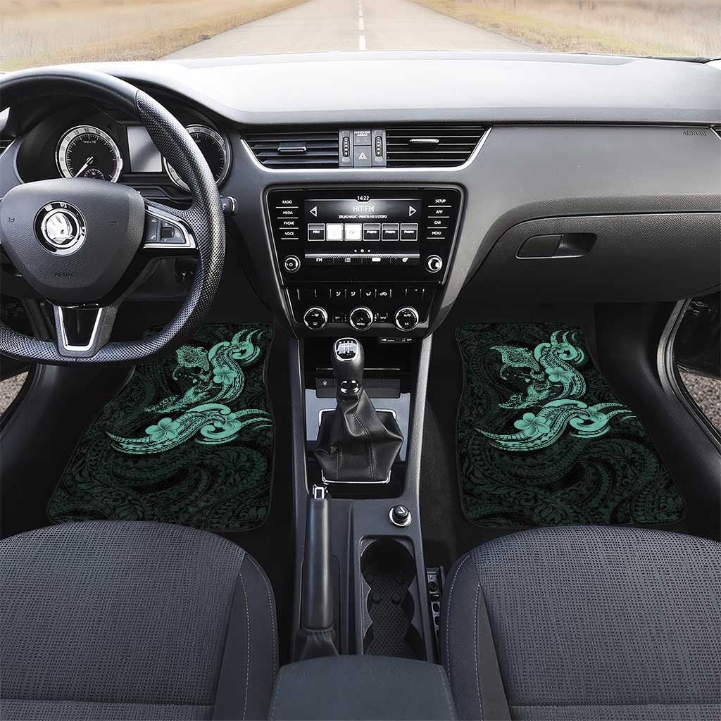 Hawaiian Manta Rays Car Mats Tribal Hibiscus Polynesian Tattoos Turquoise Color - Polynesian Pride