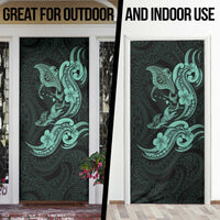 Hawaiian Manta Rays Door Cover Tribal Hibiscus Polynesian Tattoos Turquoise Color - Polynesian Pride