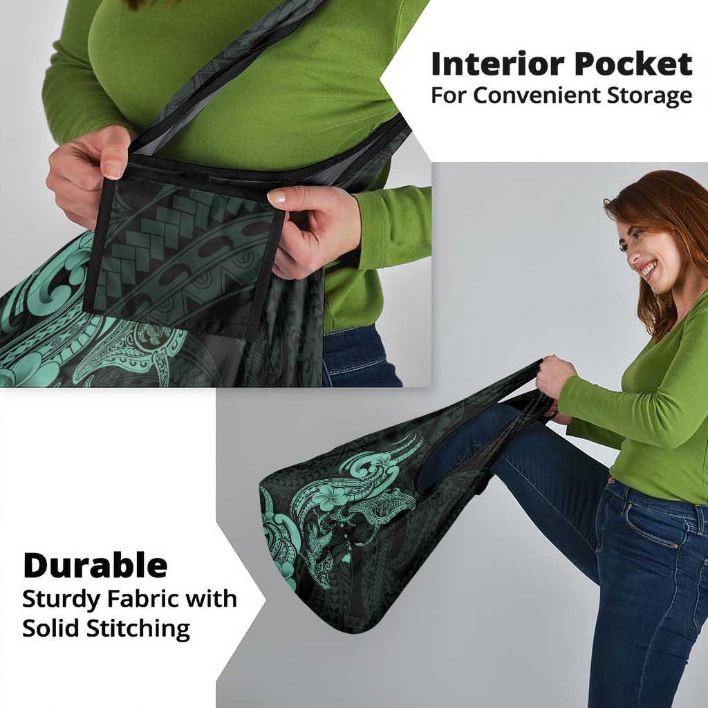 Hawaiian Manta Rays Grocery Bag Tribal Hibiscus Polynesian Tattoos Turquoise Color - Polynesian Pride