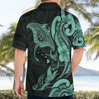 Hawaiian Manta Rays Hawaiian Shirt Tribal Hibiscus Polynesian Tattoos Turquoise Color - Polynesian Pride