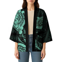 Hawaiian Manta Rays Kimono Tribal Hibiscus Polynesian Tattoos Turquoise Color - Polynesian Pride