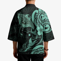 Hawaiian Manta Rays Kimono Tribal Hibiscus Polynesian Tattoos Turquoise Color - Polynesian Pride