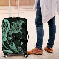Hawaiian Manta Rays Luggage Cover Tribal Hibiscus Polynesian Tattoos Turquoise Color - Polynesian Pride