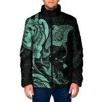 Hawaiian Manta Rays Padded Jacket Tribal Hibiscus Polynesian Tattoos Turquoise Color - Polynesian Pride