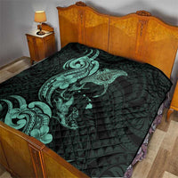 Hawaiian Manta Rays Quilt Tribal Hibiscus Polynesian Tattoos Turquoise Color - Polynesian Pride