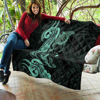 Hawaiian Manta Rays Quilt Tribal Hibiscus Polynesian Tattoos Turquoise Color - Polynesian Pride