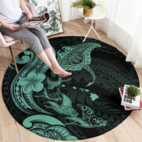 Hawaiian Manta Rays Round Carpet Tribal Hibiscus Polynesian Tattoos Turquoise Color - Polynesian Pride