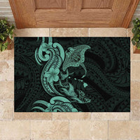 Hawaiian Manta Rays Rubber Doormat Tribal Hibiscus Polynesian Tattoos Turquoise Color - Polynesian Pride