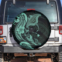 Hawaiian Manta Rays Spare Tire Cover Tribal Hibiscus Polynesian Tattoos Turquoise Color - Polynesian Pride