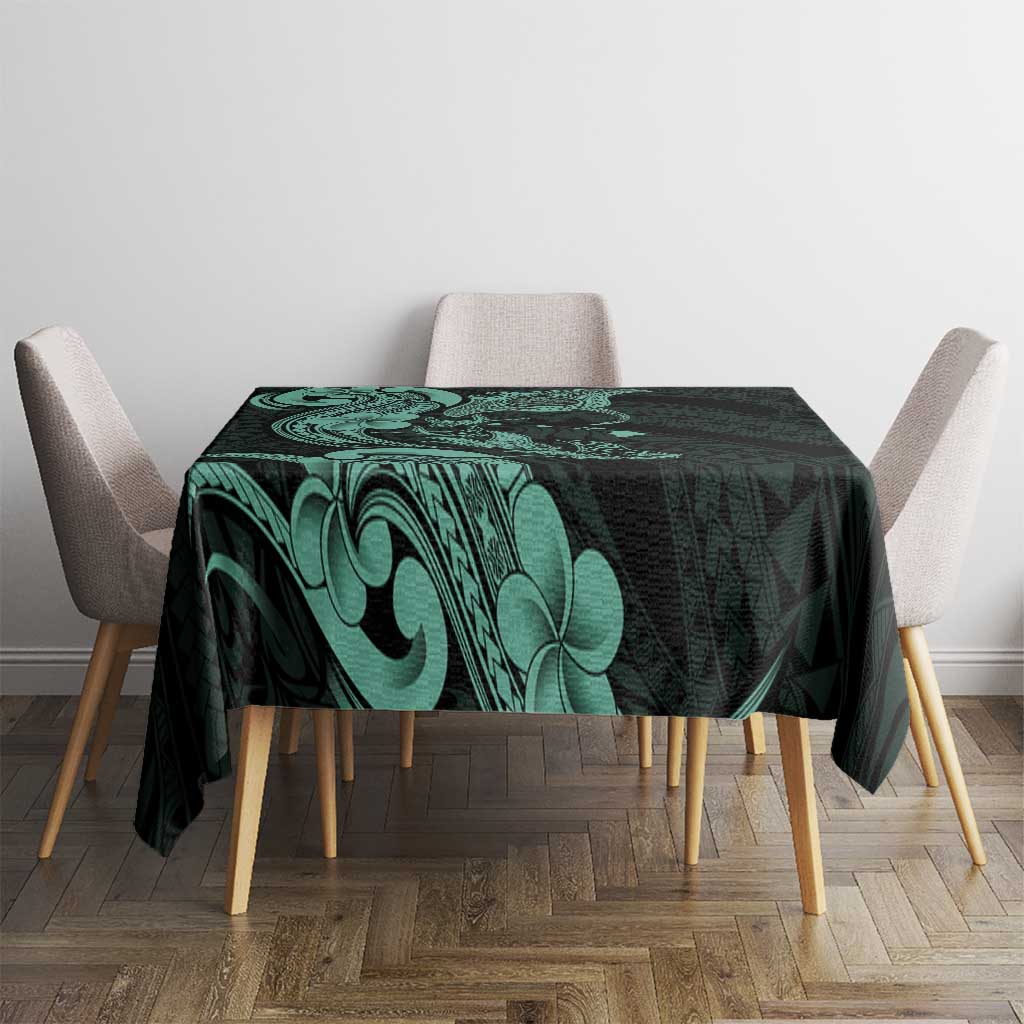 Hawaiian Manta Rays Tablecloth Tribal Hibiscus Polynesian Tattoos Turquoise Color - Polynesian Pride