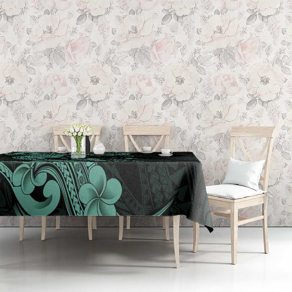 Hawaiian Manta Rays Tablecloth Tribal Hibiscus Polynesian Tattoos Turquoise Color - Polynesian Pride