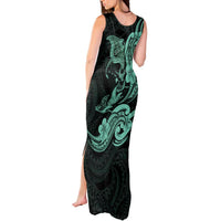 Hawaiian Manta Rays Tank Maxi Dress Tribal Hibiscus Polynesian Tattoos Turquoise Color - Polynesian Pride