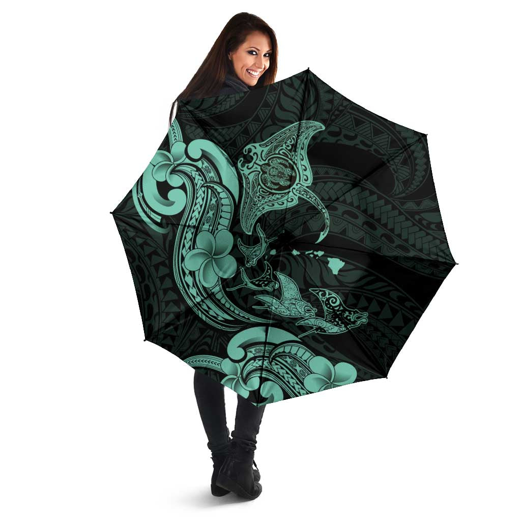 Hawaiian Manta Rays Umbrella Tribal Hibiscus Polynesian Tattoos Turquoise Color - Polynesian Pride