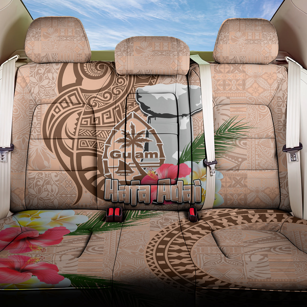 Guam Seal and Latte Stone With Ethnic Tapa Pattern Back Car Seat Cover Peach Fuzz Color LT03 One Size Peach Fuzz - Polynesian Pride