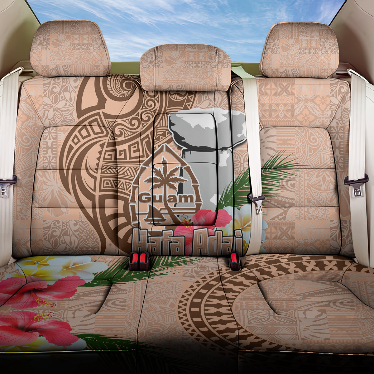 Guam Seal and Latte Stone With Ethnic Tapa Pattern Back Car Seat Cover Peach Fuzz Color LT03 One Size Peach Fuzz - Polynesian Pride
