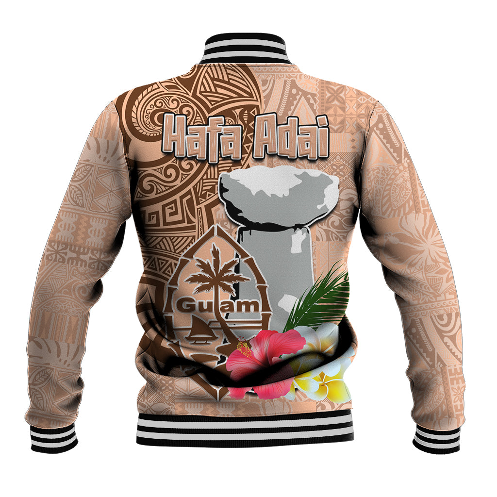 Guam Seal and Latte Stone With Ethnic Tapa Pattern Baseball Jacket Peach Fuzz Color LT03 - Polynesian Pride