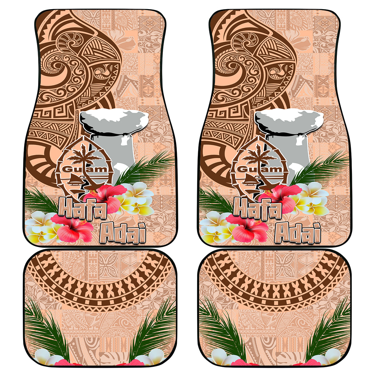 Guam Seal and Latte Stone With Ethnic Tapa Pattern Car Mats Peach Fuzz Color LT03 Peach Fuzz - Polynesian Pride