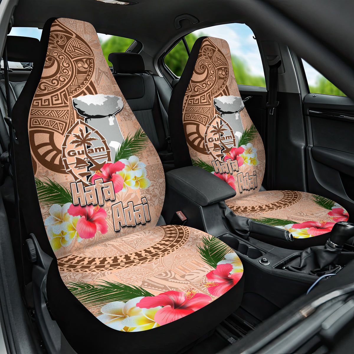 Guam Seal and Latte Stone With Ethnic Tapa Pattern Car Seat Cover Peach Fuzz Color LT03 One Size Peach Fuzz - Polynesian Pride