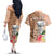 Guam Seal and Latte Stone With Ethnic Tapa Pattern Couples Matching Off The Shoulder Long Sleeve Dress and Hawaiian Shirt Peach Fuzz Color LT03 - Polynesian Pride