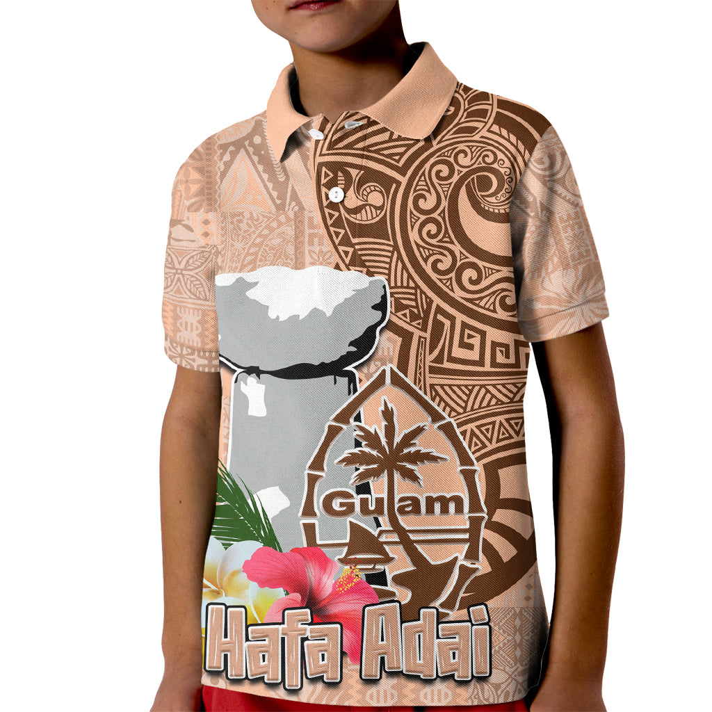Guam Seal and Latte Stone With Ethnic Tapa Pattern Kid Polo Shirt Peach Fuzz Color LT03 Kid Peach Fuzz - Polynesian Pride
